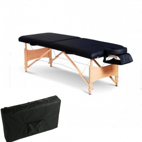 Pat masaj portabil, cadru lemn, Basic, negru 2 zone, saltea 8 cm